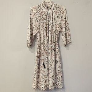 Zimmermann Midi Dress Embroidered Paisley Puff Sleeve Cream size 4